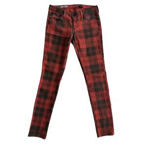AG Adriano Goldschmied Sz 28 Super Skinny Jeans Red Black Plaid tartan